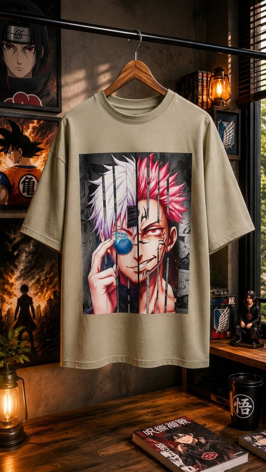 Gojo × Sukuna Split Face Anime Graphic T-Shirt