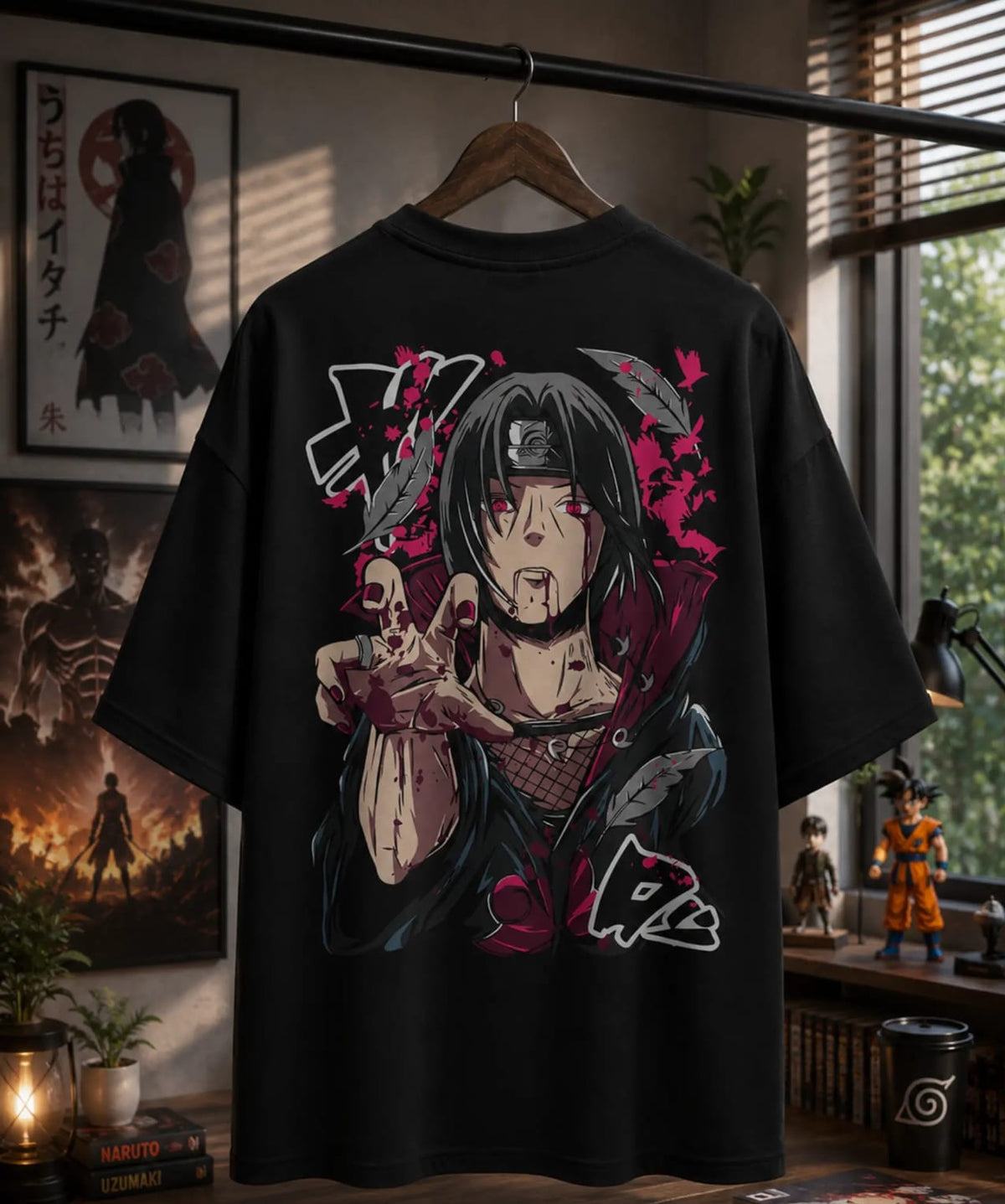 Itachi Uchiha Anime Oversized Black T-Shirt