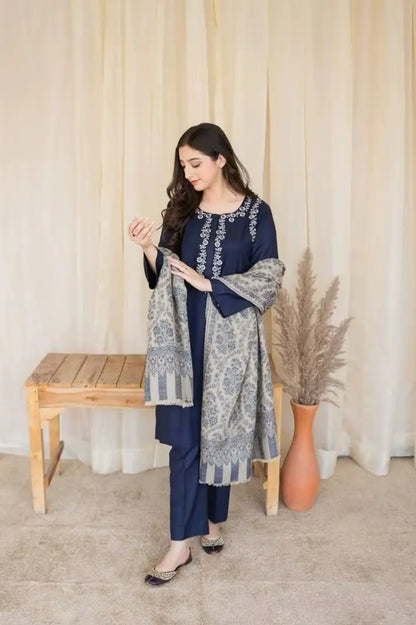 3-Piece Embroidered Unstitched Winter Suit