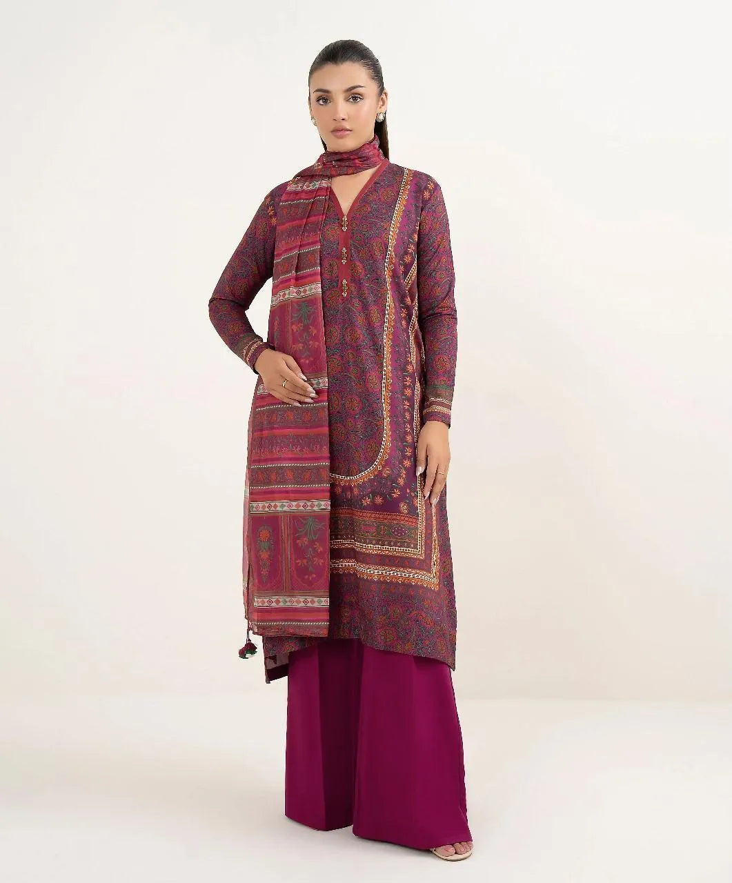 Purple Linen 3-Piece Unstitched Suit