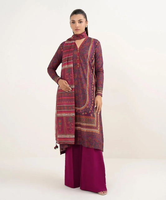 Purple Linen 3-Piece Unstitched Suit