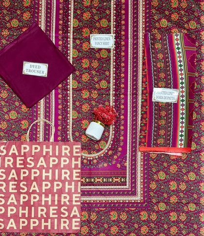 Purple Linen 3-Piece Unstitched Suit